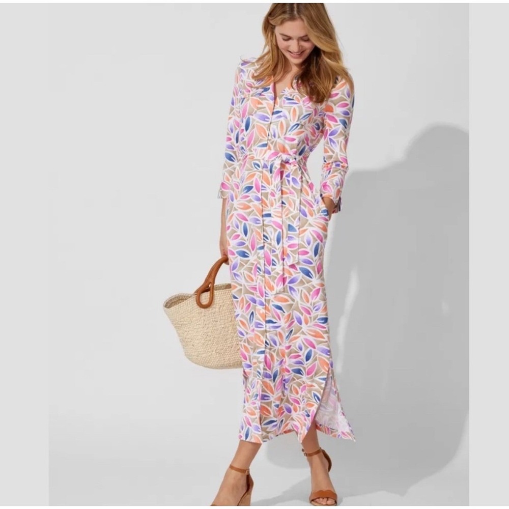 J.McLaughlin Brynn Maxi Dress Womens Small MegaLeaf Pile Catalina Cloth Floral